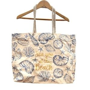 New Canvas Seashell Large Beach Bag Tote
